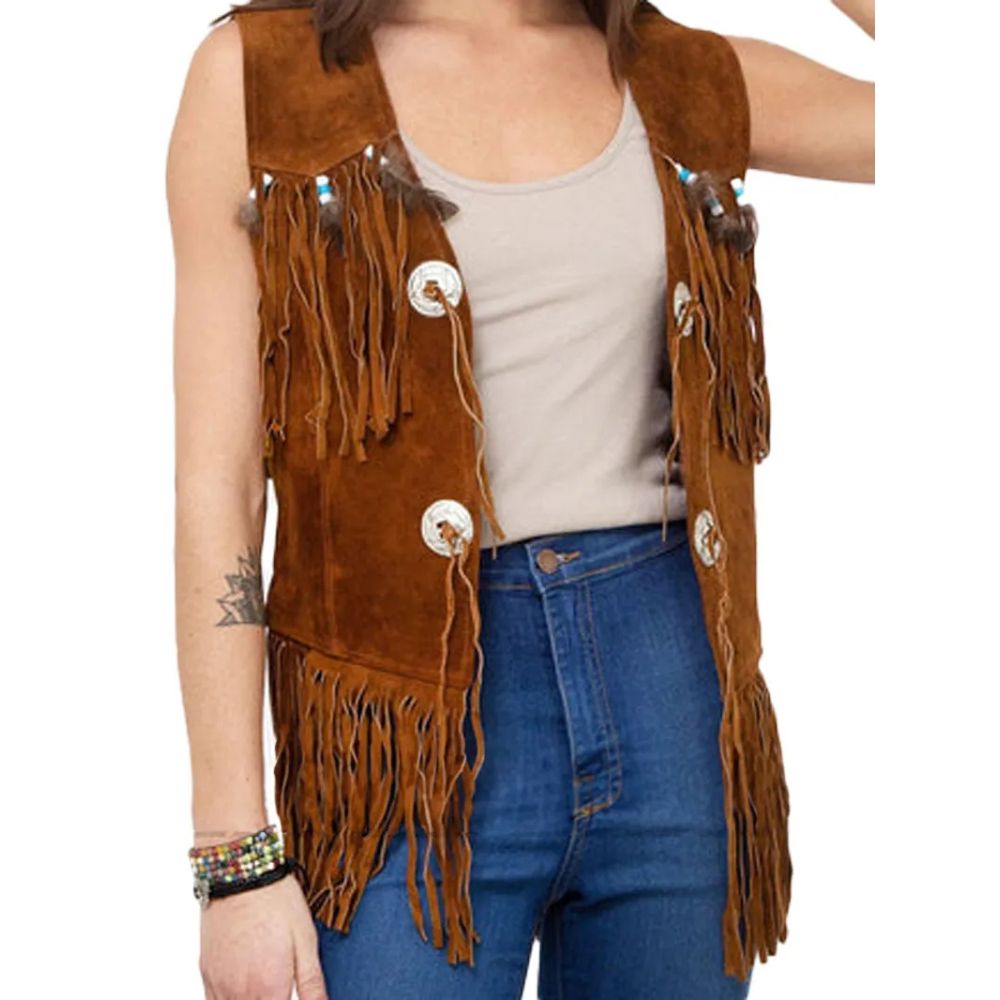 Women Leather Fringe Vest