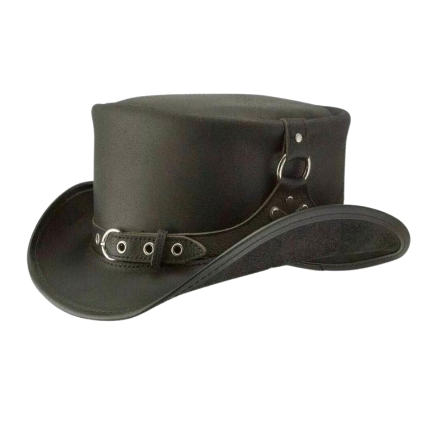 The Suspended Steampunk Leather Top Hat back view