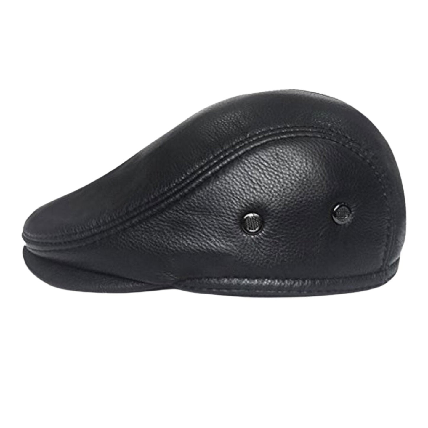 Black Genuine Leather Vintage Newsboy Cap Ivy Driving Hat back view