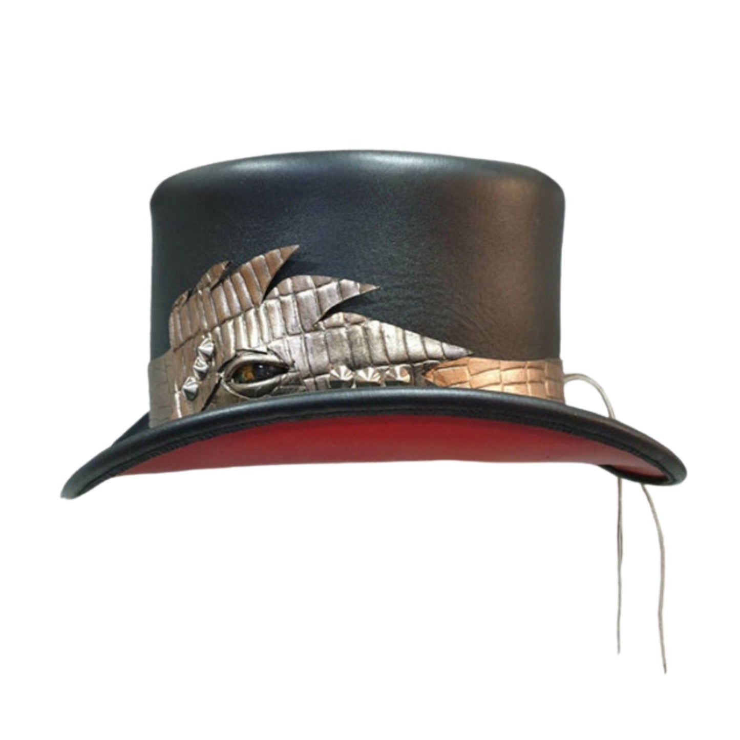 Steampunk Mad Hatter Crocodile Eye Band Leather Top Hat back view