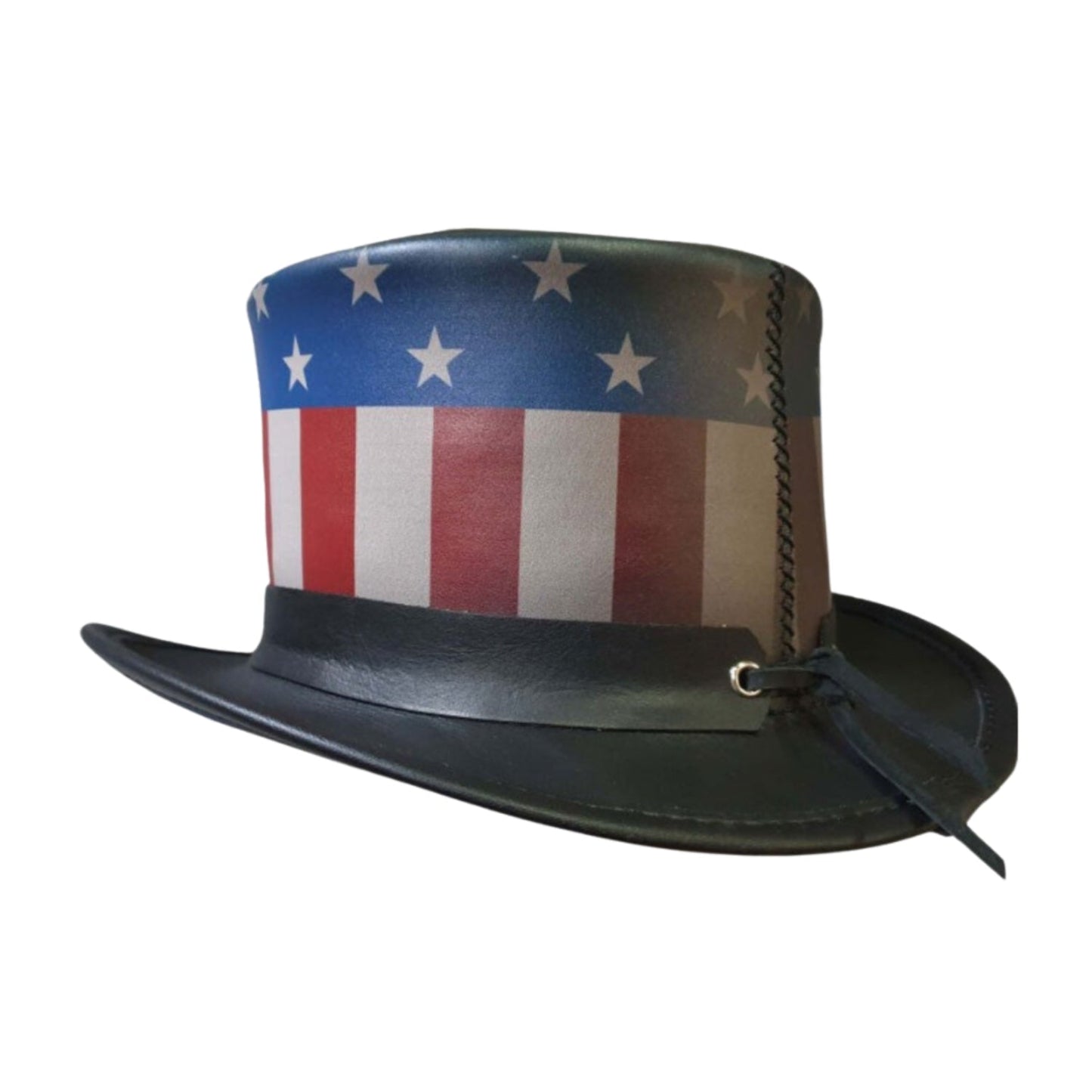 Patriotic American Flag Men Leather Top Hat back view