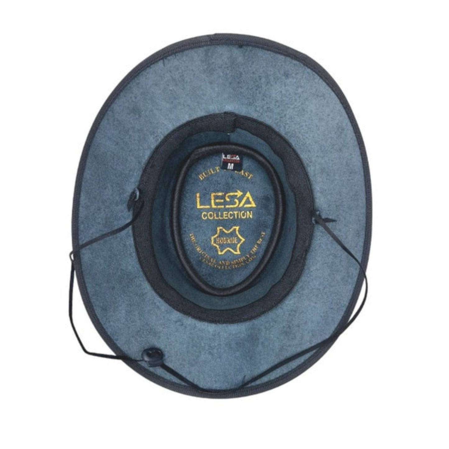 Mens Real Leather Foldable Buffalo Cowboy Outback Hat close-up of the leather texture and band detail