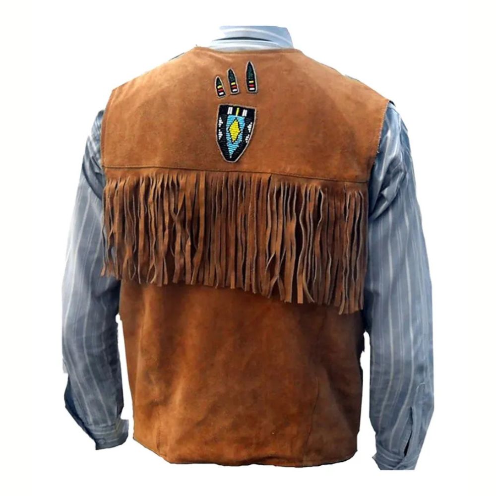 Mens Western Brown Fringe Leather Vest