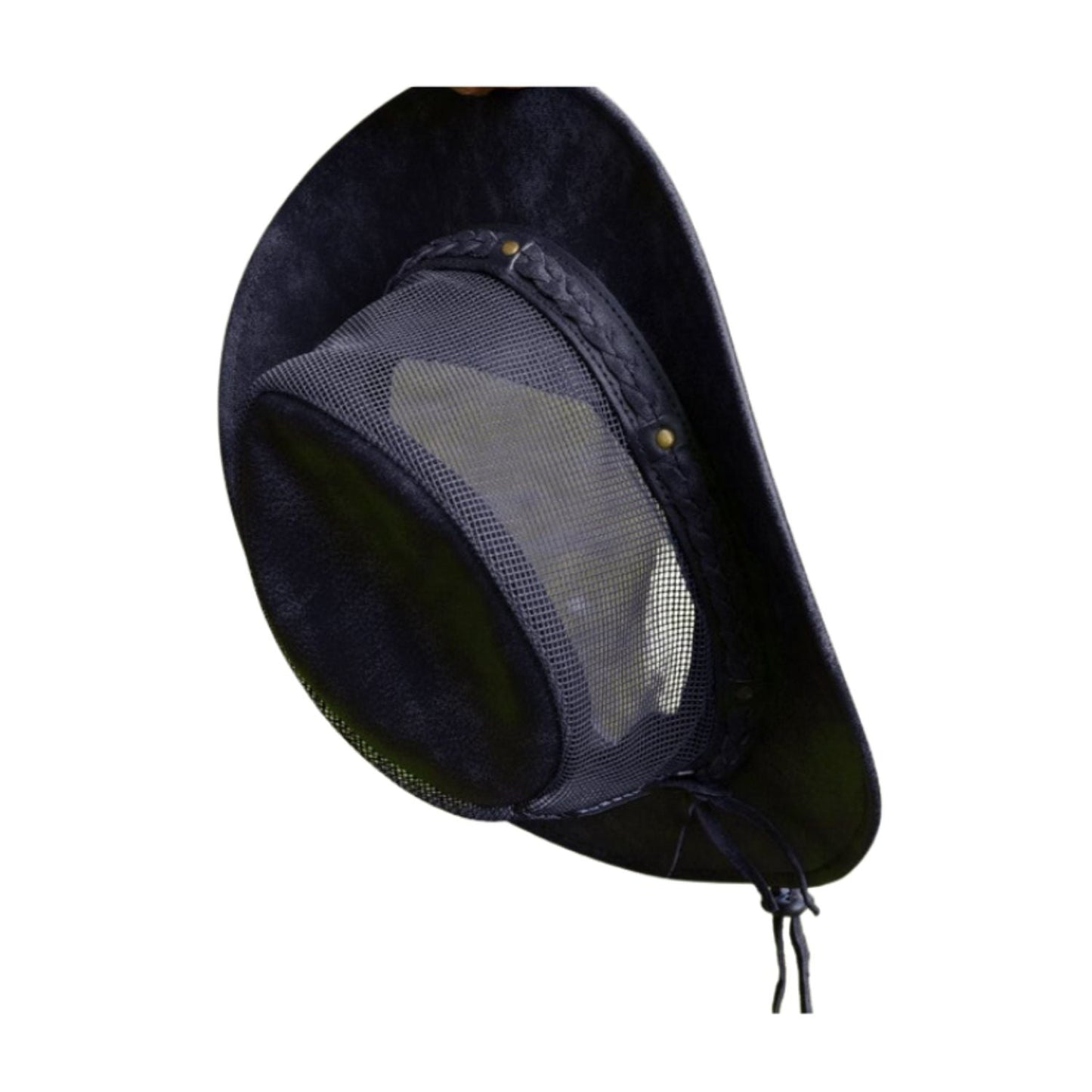 Wombat Foldable Black Leather Hat The Wilds AIR Full Grain Leather Mesh Men's Woman's Unisex Cowboy Hats Trekking Australian Bush back view