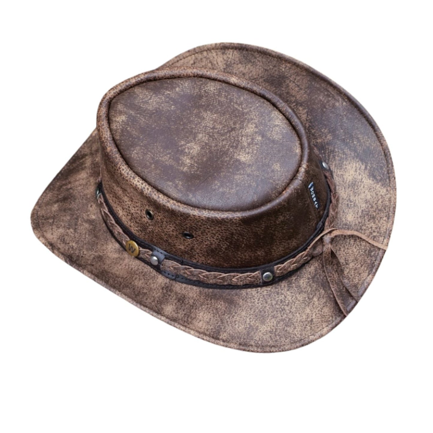 Wombat Foldable Leather Hat The Wilds Full Grain Leathers Men's Woman's Unixex Cowboy Hats close-up detail