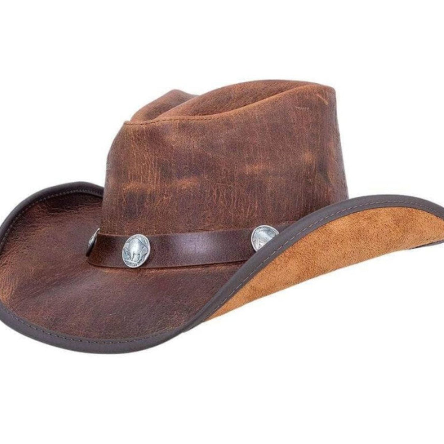 Mens Leather Cowboy Hat side view