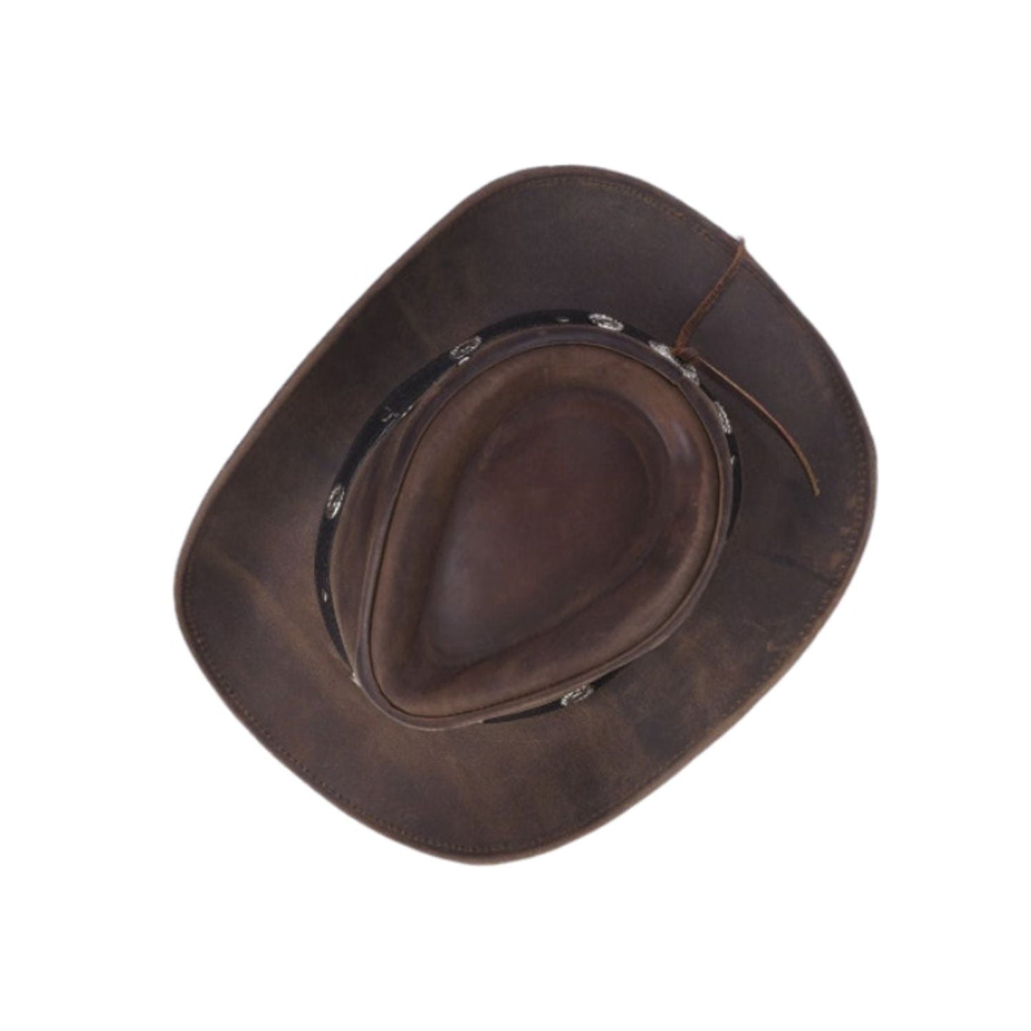 Felt Wide Brim Shape-able Brown Cowboy Hat 100% Real Leather Outback Australian Western Style Iron Cross Band back view
