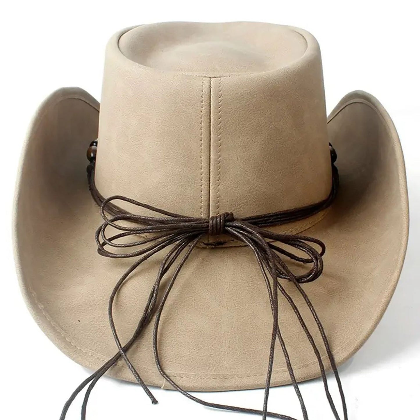 Beige Leather Cowboy Hat