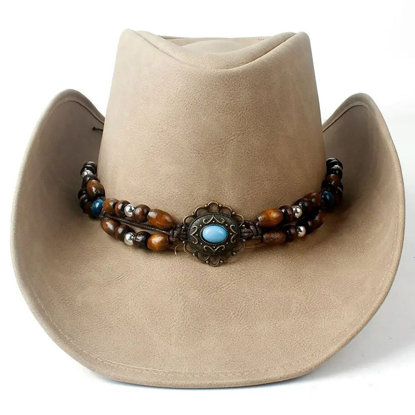 Beige Leather Cowboy Hat