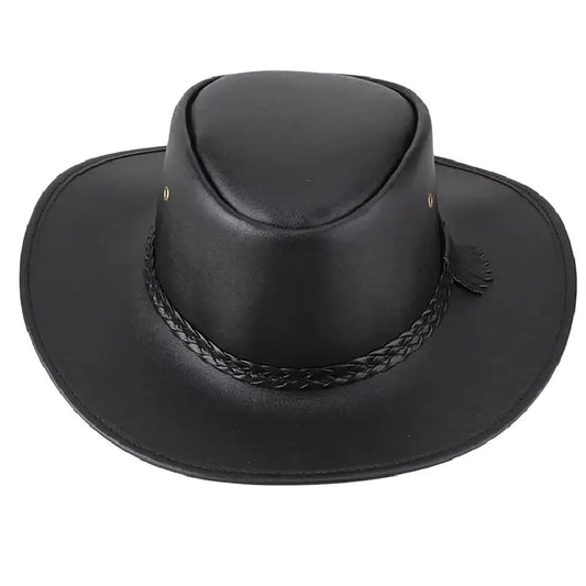 Black Faux Leather Cowboy Hat