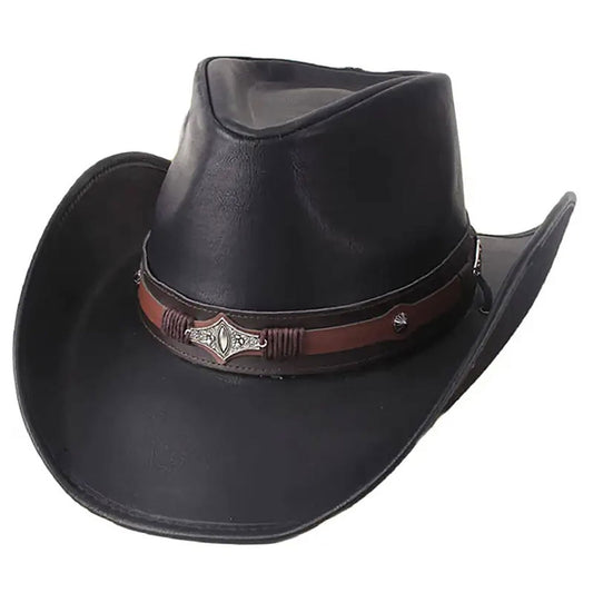 Black Leather Cowboy Hat