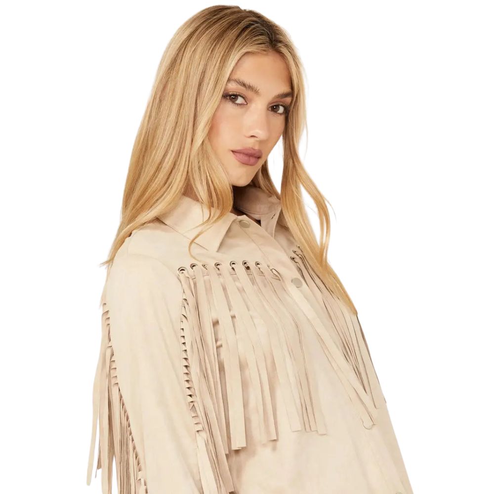Blue B Women’s Grommet Faux Suede Fringe Jacket