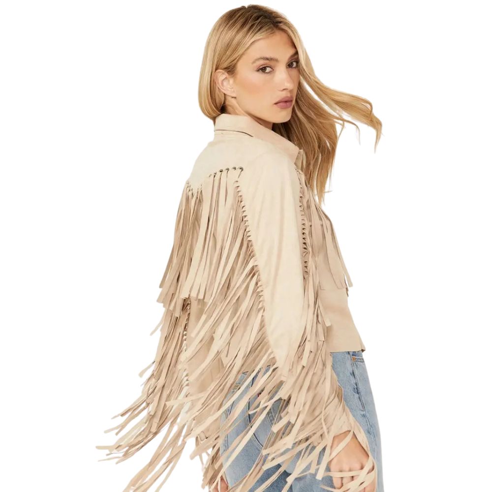 Blue B Women’s Grommet Faux Suede Fringe Jacket
