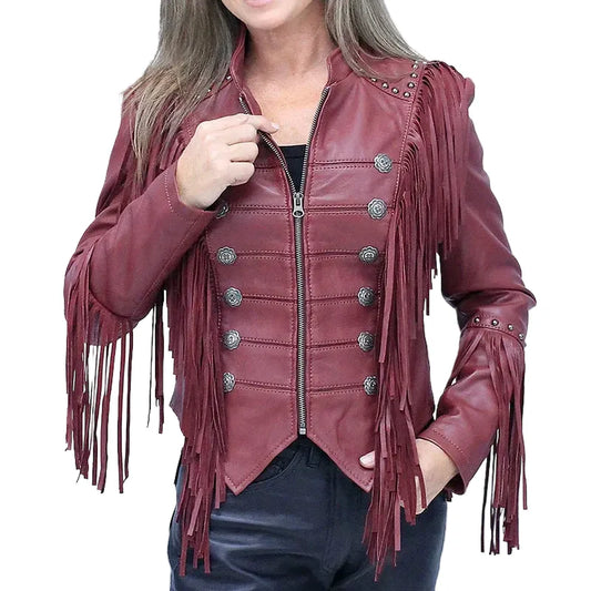 Burgundy Fringed Leather Jacket