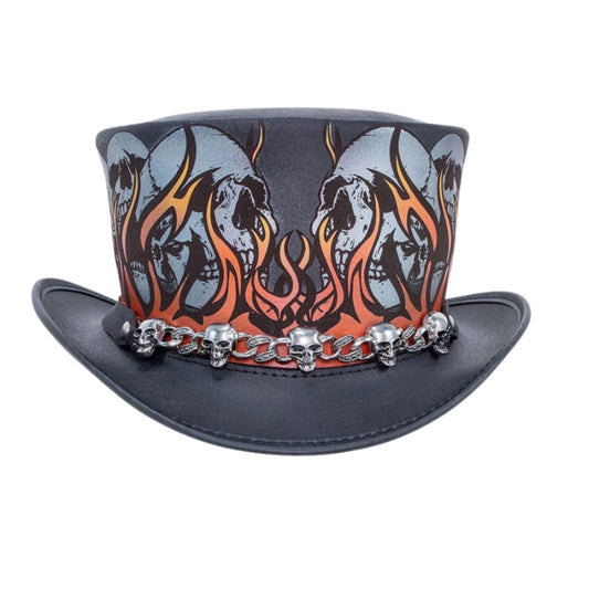 Burnin Hell Steampunk Top Hat side profile view showing the brim curve and band detail