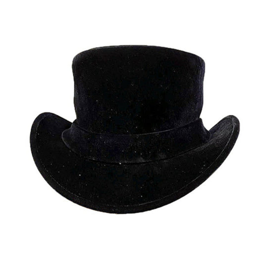 Classic Top Hat Black Classic Black Top Hats Classic Leather Black Tophat shown from the front, highlighting the crown and brim shape