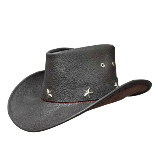 Dallas Cowboy Police Leather Hat shown from the front, highlighting the crown and brim shape