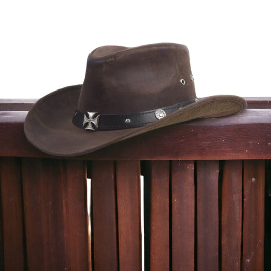 Felt Wide Brim Shape-able Brown Cowboy Hat shown from the front, highlighting the crown and brim shape