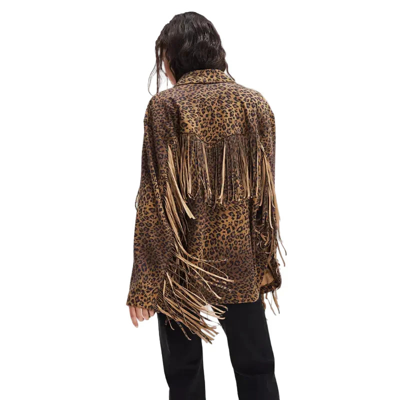 Fringe Suede Animal Print Jacket