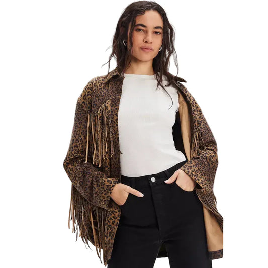Fringe Suede Animal Print Jacket