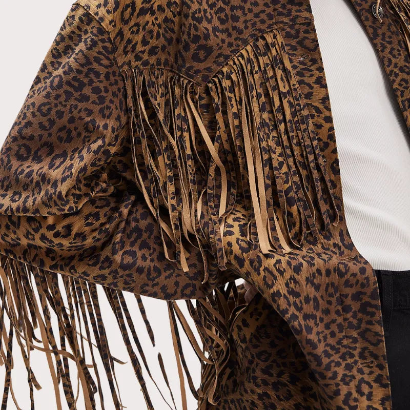 Fringe Suede Animal Print Jacket