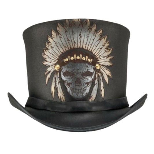 Gothic Top Hat Skull Steampunk Gothic Hat Mens Gothic Top Hat shown from the front, highlighting the crown and brim shape