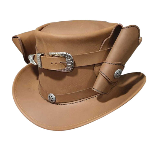 Gun Holster Band Leather Top Hat shown from the front, highlighting the crown and brim shape