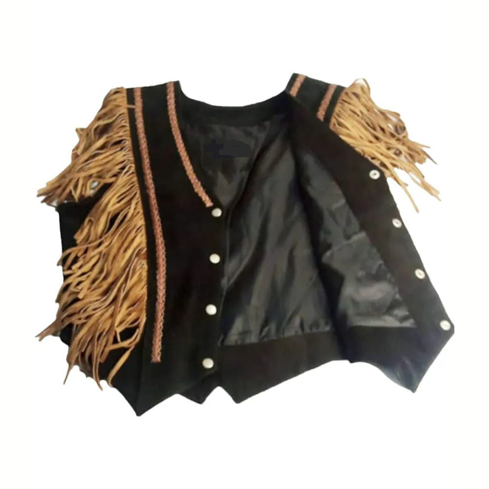 Handmade Western Suede Leather Fringe Vest