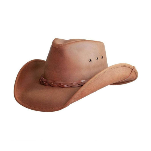 Hollywood Mens Leather Cowboy Hat shown from the front, highlighting the crown and brim shape