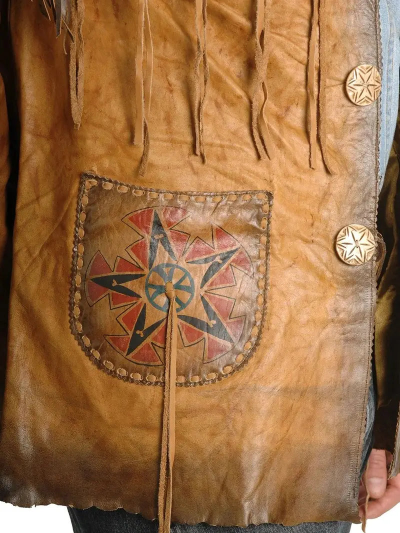 Men Western Suede Fringe Leather Jacket