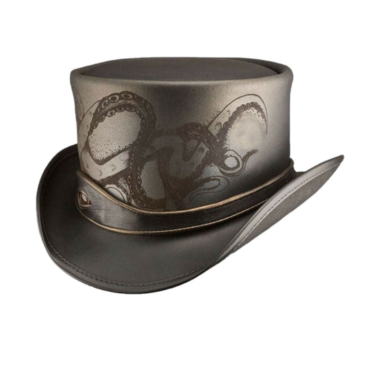 Kraken Steampunk Biker Top Hat shown from the front, highlighting the crown and brim shape