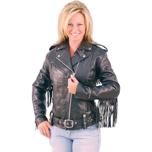 Ladies Stud And Fringe Leather Jacket