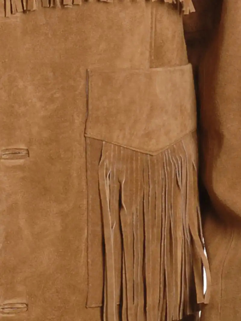 Mens Western Suede Fringe Leather Jacket