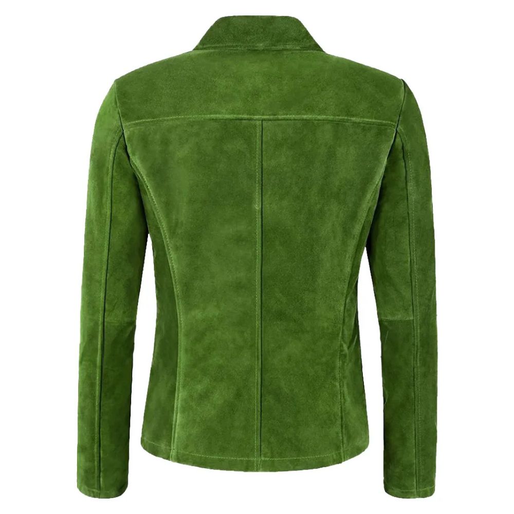 Lime Green Suede Leather Classic Blazer Button Jacket for Women