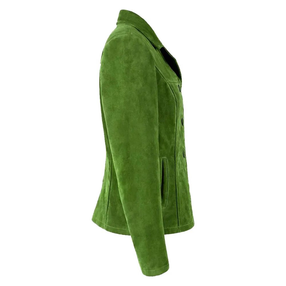 Lime Green Suede Leather Classic Blazer Button Jacket for Women