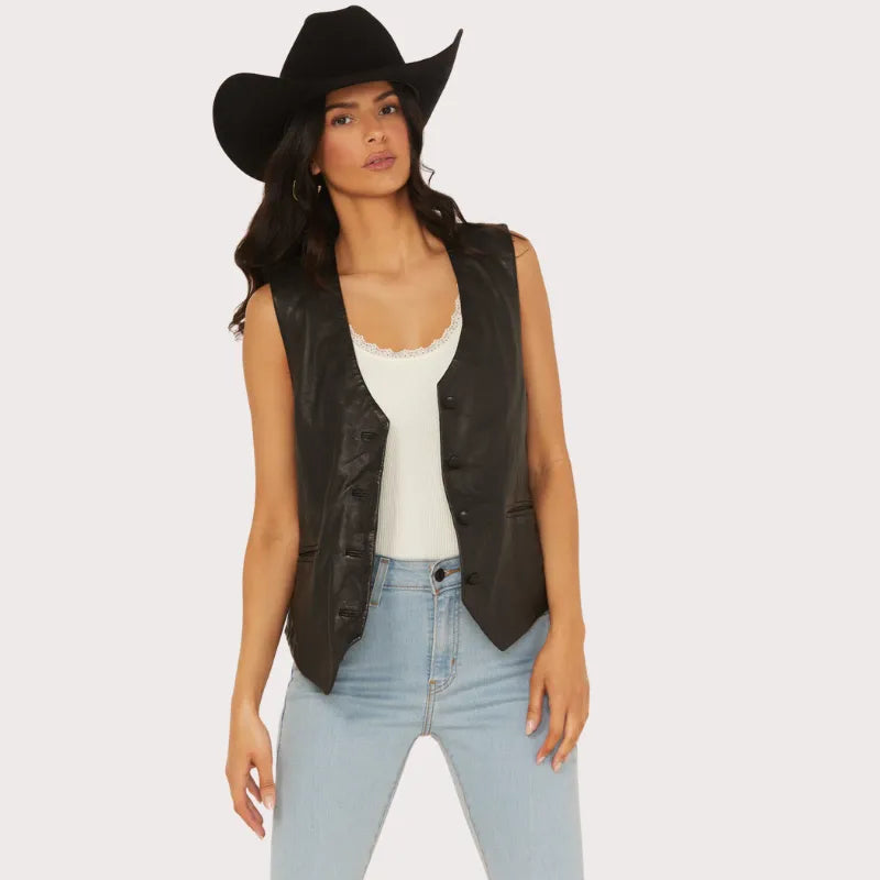 Mauritius Leather Women’s Button-Down Leather Vest