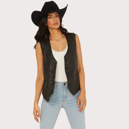 Mauritius Leather Women’s Button-Down Leather Vest