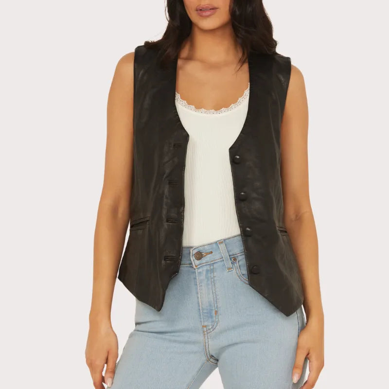 Mauritius Leather Women’s Button-Down Leather Vest