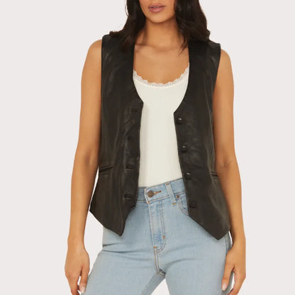 Mauritius Leather Women’s Button-Down Leather Vest