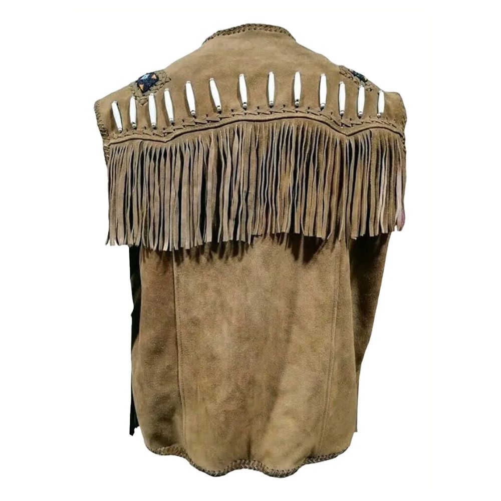 Men Western Suede Leather Vest With Fringes