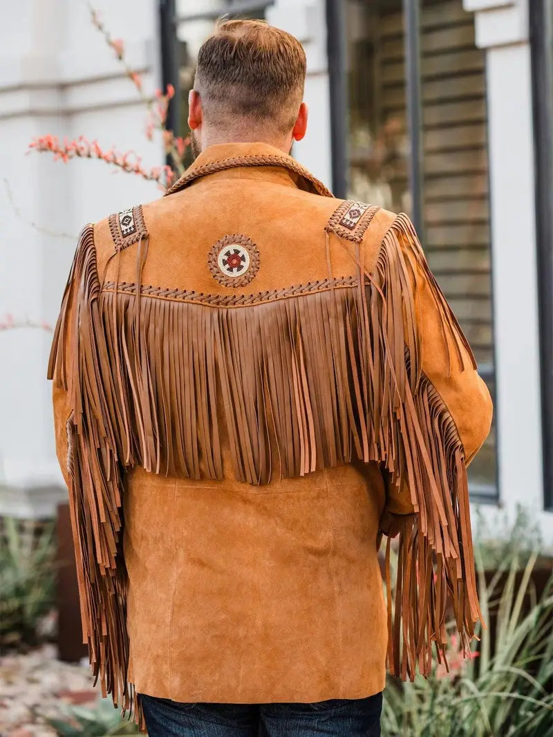 Mens Traditional Cowboy Fringe Leather Jacket