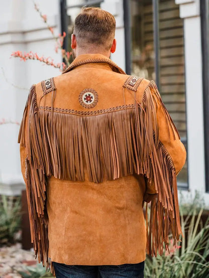 Mens Traditional Cowboy Fringe Leather Jacket
