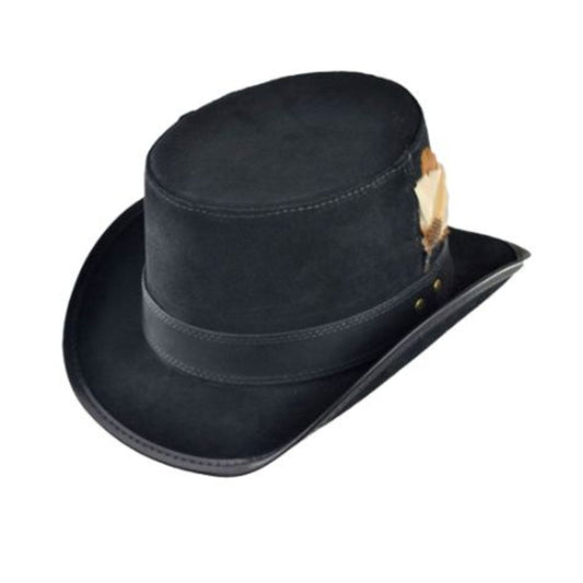 Mens Gothic Top Hat Black Gothic Top Hat shown from the front, highlighting the crown and brim shape