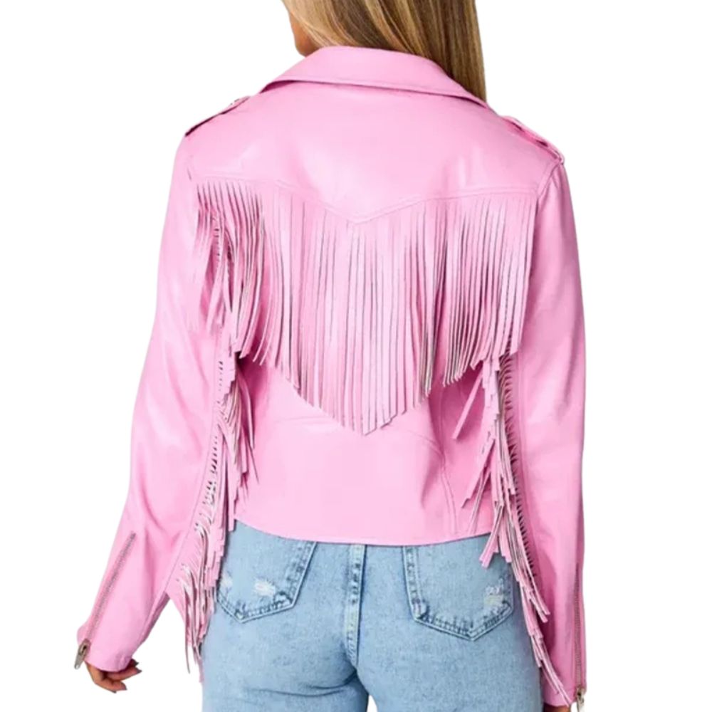 Pink Fringe Vegan Leather Jacket