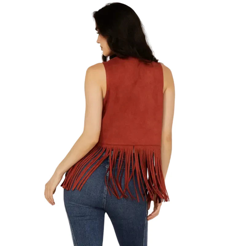 Rock & Roll Denim Women’s Faux Suede Studded Fringe Vest