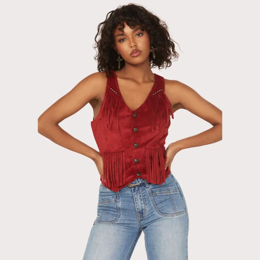 Rock & Roll Denim Women’s Fringe Faux Suede Vest