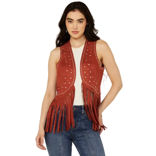 Rock & Roll Denim Women’s Faux Suede Studded Fringe Vest