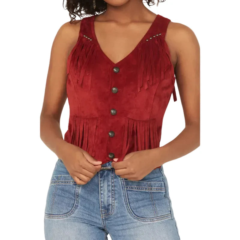 Rock & Roll Denim Women’s Fringe Faux Suede Vest