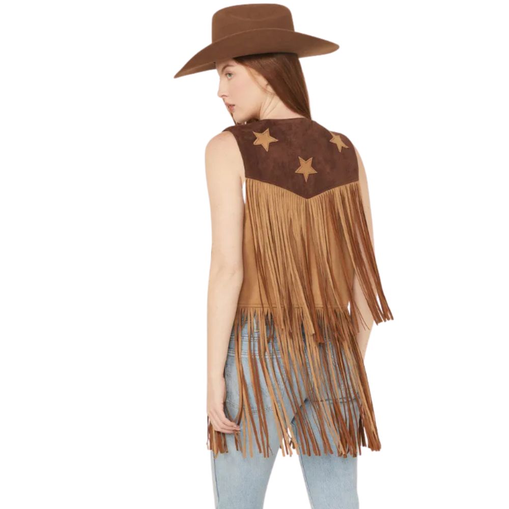 Saints & Hearts Women’s Faux Suede Star Tiered Fringe Vest