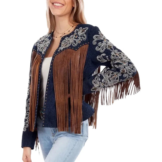 Scully Women’s Embroidered Studded Fringe Jacket